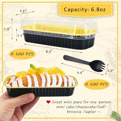 LNYZQUS Mini Loaf Pans with Lids 100 Pack, 6.8oz Small Cake Tins