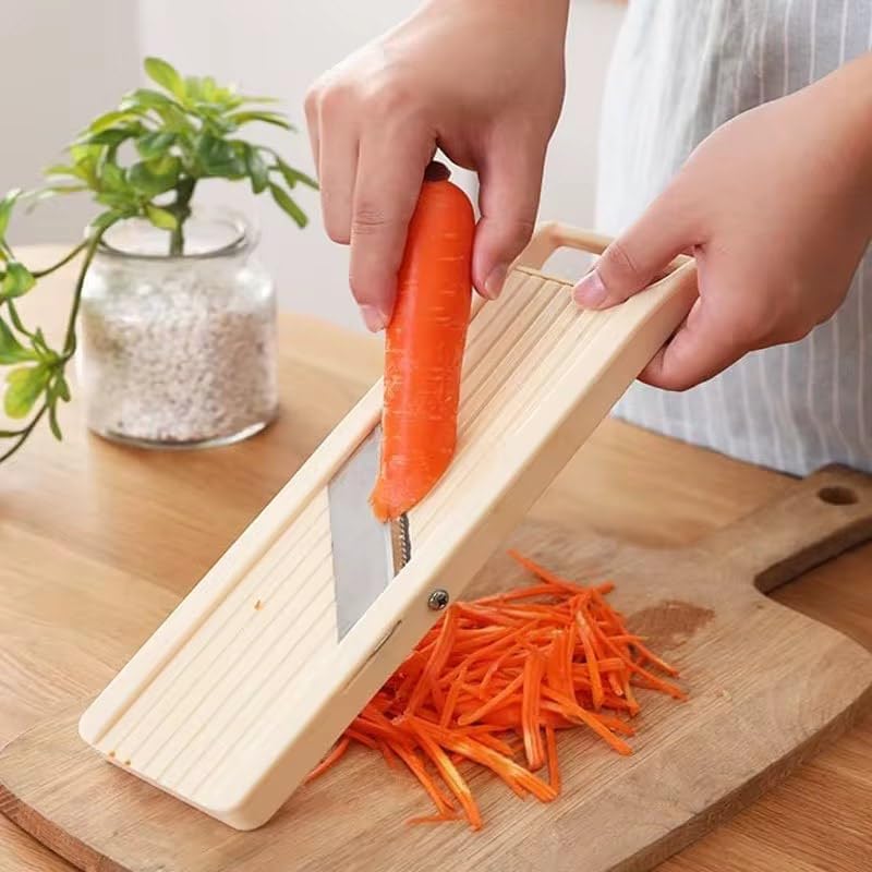 Japanese Mandoline Slicer for Kitchen, 5" Wide Stainless Steel Blade Mandolin Vegetable Cutter, Ivory
