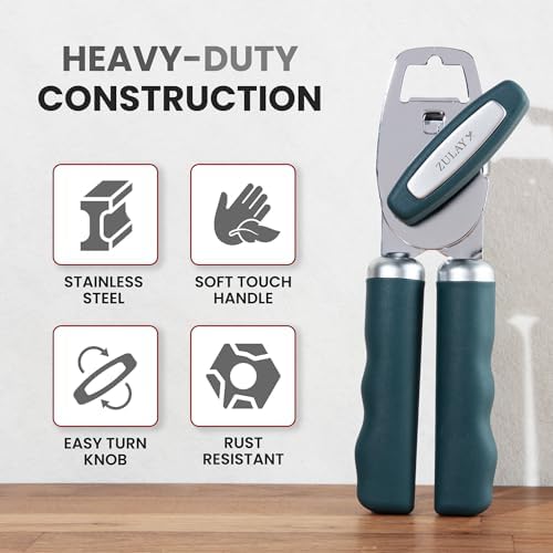 Zulay Kitchen Manual Can Opener Heavy Duty Patented Stainless Steel, Green