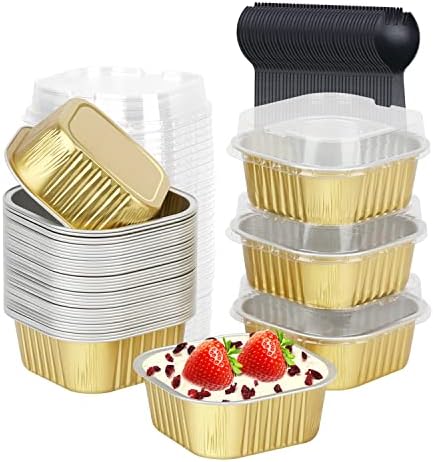 LNYZQUS 5oz Mini Cake Pans with Lids and Spoons, Disposable Brownie Tins