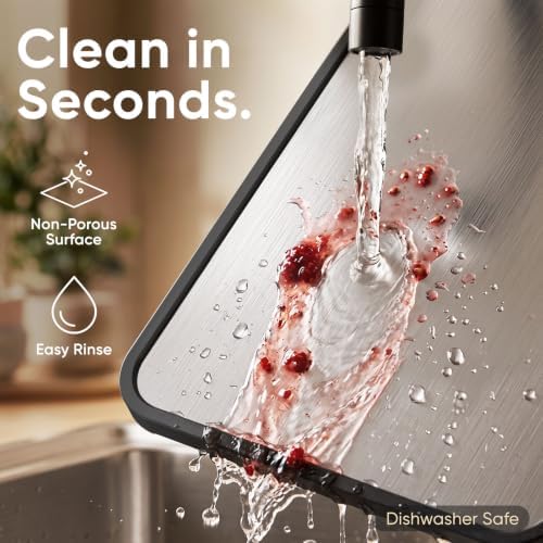Titanium Cutting Board for Kitchen, Dual-Sided Pure Titanium Surface & Food-Safe PP Chopping Board, Non-Porous, Odor Resistant, Juice Groove, Grinder, Anti-Slip Edges, Easy Clean, 16 x 11 Inch