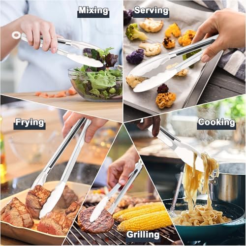 TeamFar Kitchen Tongs, 9"&12" Stainless Steel Heat Resistant Cooking Tongs