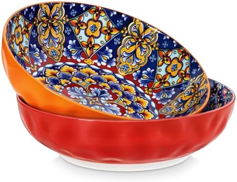 vancasso Large Serving Bowls,78 Oz Salad Bowls Set of 2,Serving Dishes-Red