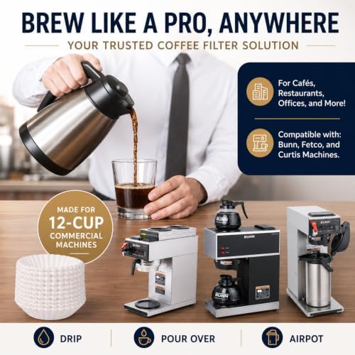 Katy’s Large 12-Cup Commercial Coffee Filters (9.5” x 4.5”) for BUNN, Fetco & Curtis Coffee Machines – Tall Walls, No Ground Overflow – Premium Filters for Businesses (Bulk Pack)
