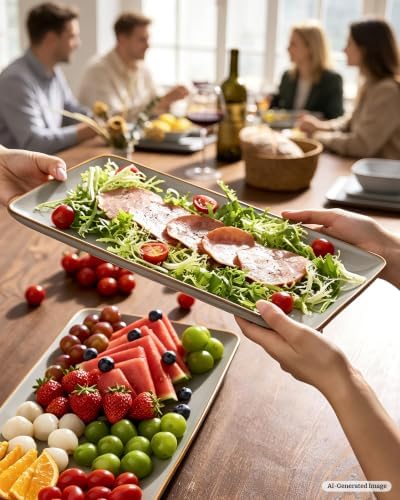 Famiware Serving Platters Set of 3 Sizes - Rectangular, Grey