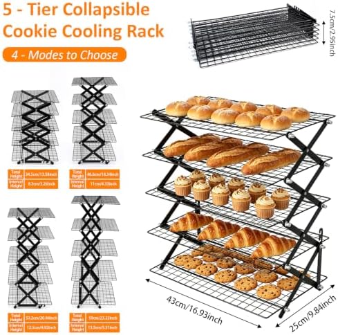 5 Tier Collapsible Cookies Cooling Rack with Adjustable 4 Setting Design