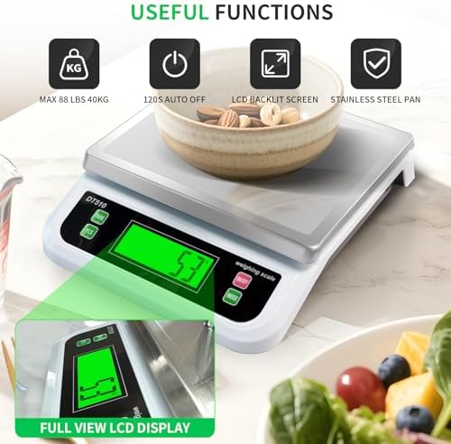 Large Digital Kitchen Scale 40kg/88lbs with Tare and PCS Funtion