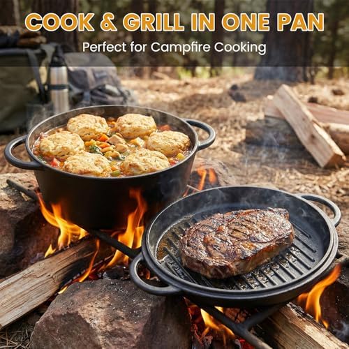3.5QT Cast Iron Dutch Oven with Skillet Lid, 2-in-1 Cookware Set