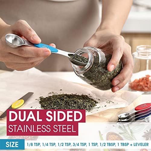 Spring Chef Magnetic Measuring Spoons Set of 8 for Kitchen, Multicolor