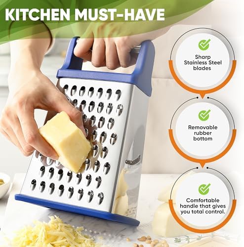 Spring Chef Stainless Steel XL Cheese Grater for Kitchen, Sapphire