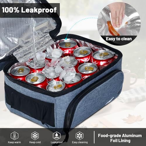 MIER Lunch Box for Men Dual Compartment Adult Lunch Bag for Work, Bluesteel