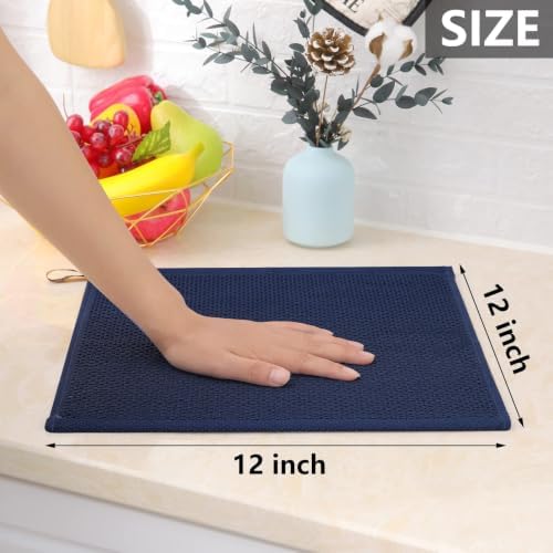 Homaxy 100% Cotton Waffle Weave Kitchen Dish Cloths 12-Pack, Dark Navy