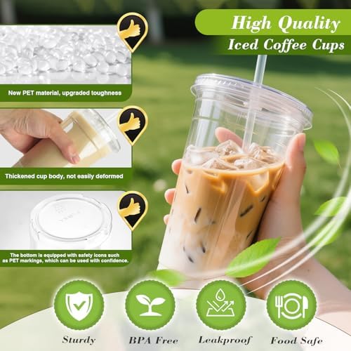 Ginkgo 32 oz Clear Plastic Cups with Lids and Jumbo Straws