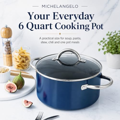 MICHELANGELO 6 Qt Ceramic Nonstick Stock Pot with Lid, Induction Ready