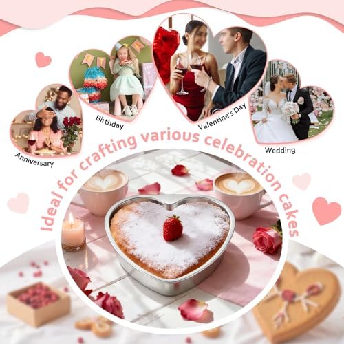 TeamFar Heart Cake Pan Set of 3, 8 Inch Stainless Steel Cake Pans
