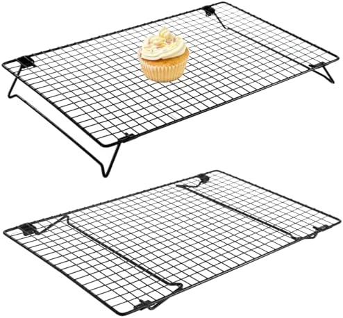 Cooling Racks for Cooking and Baking, 2 Pcs Stackable Cooling Rack for Baking, 16.93 x 11.06 Inch Carbon Steel Wire Rack with Folding Legs, Cookie Cooling Racks Baking Cooking Cooling Roasting