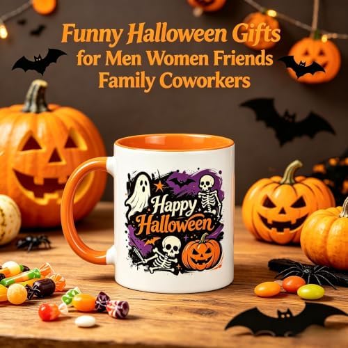 Halloween Coffee Mug,Ghost Skeleton Pumpkin Bat Cute Ceramic Cup