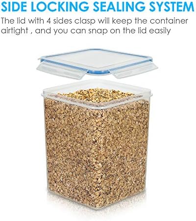 Vtopmart Large Food Storage Containers 5.2L / 175oz, 4 Pieces BPA Free Plastic Airtight Canisters for Flour, Sugar, Baking Supplies, Rice with Lids, 4 Measuring Cups and 24 Labels, Blue (Pack of 2)