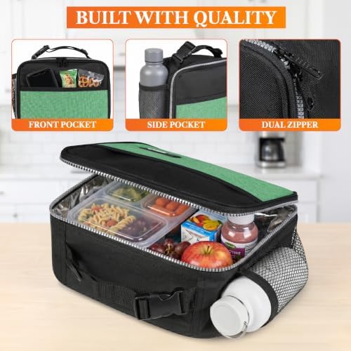 opux Insulated Lunch Bag for Kids, Reusable Lunch Box for School, Green