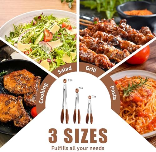 Wooden Tongs for Cooking 3PCS 7,9,12 Inch Natural Walnut Wood kitchen Tongs