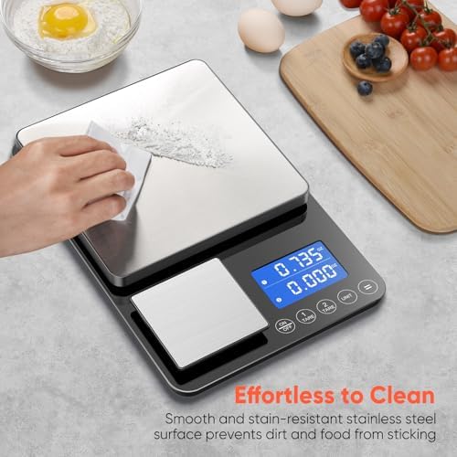 KUAIVO Dual Platform Digital Kitchen Scale, 33lb/15kg & 0.001oz/0.01g Precision, Two Scales in One, Coffee & Food Scale, Dual Display, Stainless Steel, Tare, g/oz/lb/ml