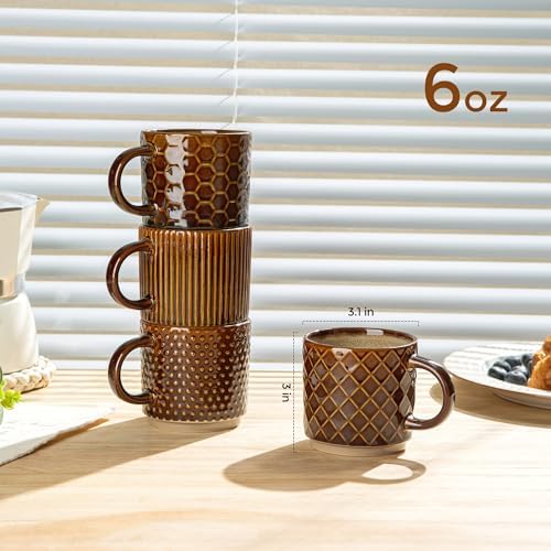 GBhome 6 OZ Stackable Coffee Mugs Set of 4, Ceramic Coffee Cups Set