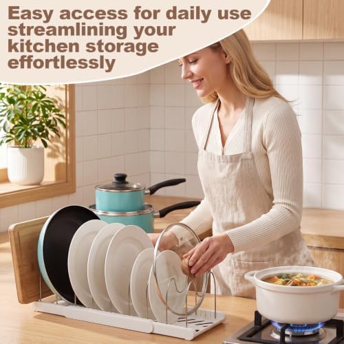 Sieral 2 Pack Expandable Pots and Pans Organizer Under Cabinet,White