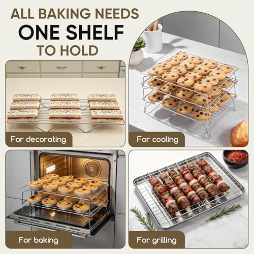 Herogo 2-Tier 15" x 10" Stainless Steel Stackable Cooling Rack, Silver