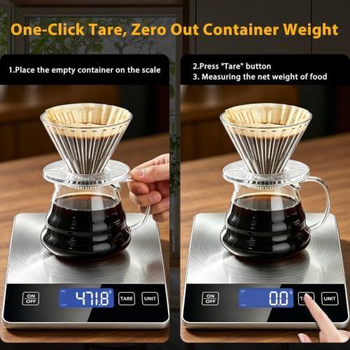 Food Scales for Kitchen, 33lb Kitchen Scales Digital Weight Grams and Ounces, Stainless Steel Food Weight Scale Rechargeable for Baking Cooking, Batteries and Type-C Charging with LCD Display