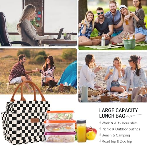 Joymee Lunch Bag Women, Reusable Leakproof Cooler Tote - Checker Black