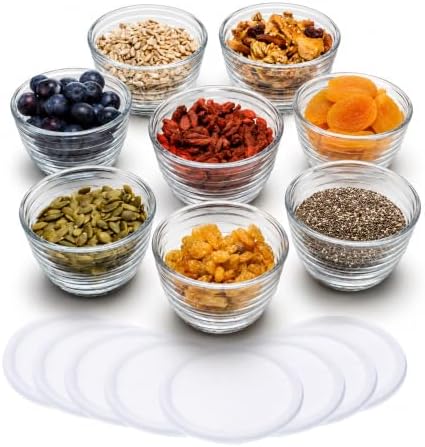 Libbey Small Glass Bowls with Lids Set of 8, Food Storage Prep Containers