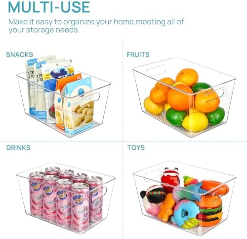 Vtopmart 6 Pack Clear Storage Bins, Pantry Storage Bins with Handle, Large