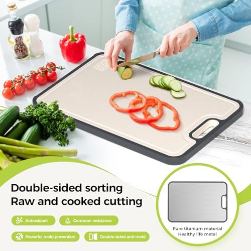 Titanium Cutting Board Double Sided Food Grade, Pure Titanium/PP for Kitchen, Cutting Board Easy to Clean[15.5”*10.5”+12”*8.5”]