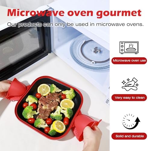 Microwave Grill Pan with Glass Cover - Bacon Cooker, Crisper & Grilled Cheese Maker, Microwave Cookware,Dishwasher Safe for Easy Clean