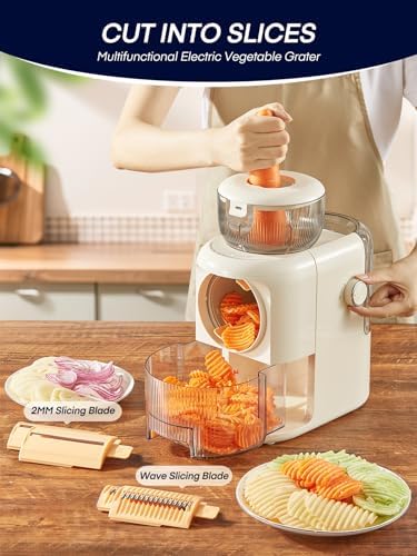 FOHERE Electric Cheese Grater, 6 in 1 Slicer Shredder for Kitchen