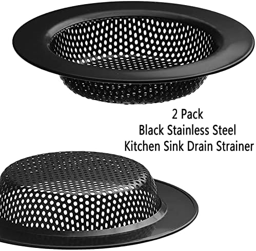 2 Pcs Black Stainless Steel Mesh Sink Drain Strainer, 2.16" Top/1.29" Kitchen Filter Trap Basket,Large Food Catch for Bathroom Bathtub Wash basin Floor drain balcony RV Drain Hole Electroplated Coatin