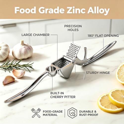 Professional Garlic Press Mincer Crusher Built-in Cherry Pitter