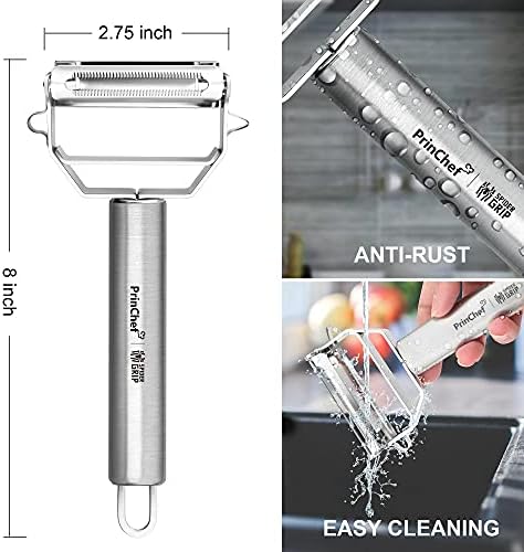 PrinChef Vegetable Peeler, 3 in 1 Versatile Y Potato Peeler for Kitchen| Ultra Sharp Julienne Peeler with Anti-Slip Handle | Stainless Steel No-Rust Veggie Peeler, Heavy Duty