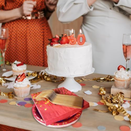 Red and Gold Paper Plates Napkins Party Supplies,Serves 35 Guests