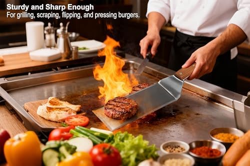 Set of 2 Extra Long Thicker Stainless Steel Griddle Spatula BBQ Tools