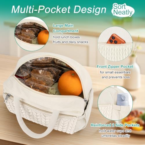 Coobiiya Cotton Quilted Lunch Bag,Cute Insulated Puffer Lunch Box for Women