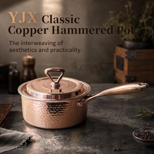 YJX Hammered Saucepan with Lid, Sauce Pan with Handle for Soup or Milk