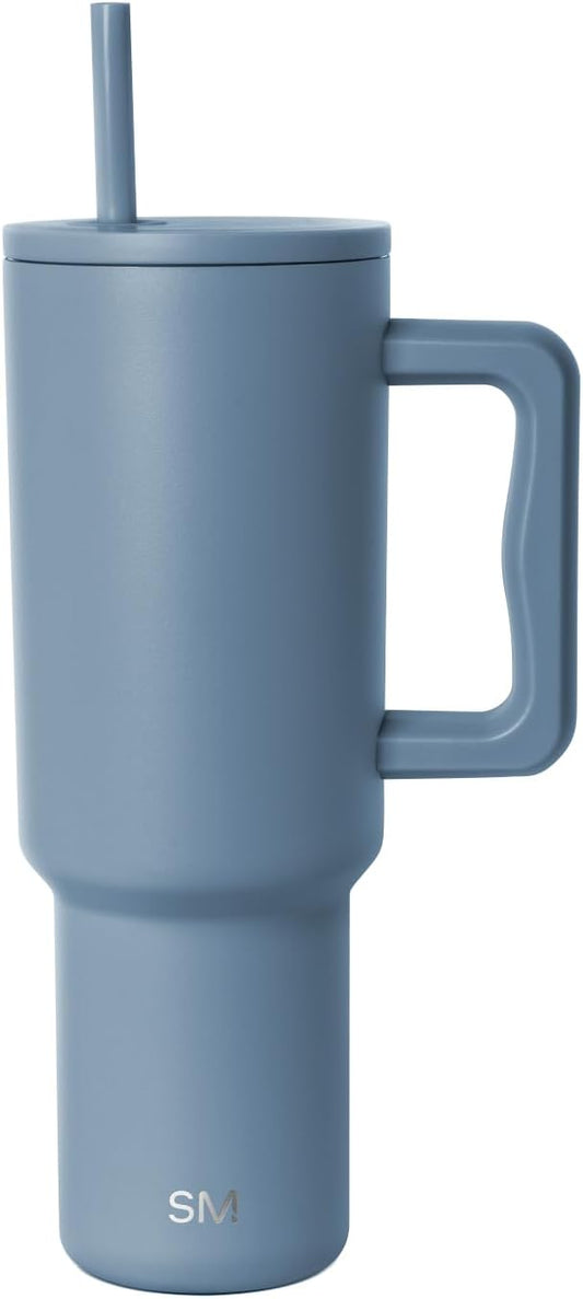 Simple Modern 40 oz Trek Tumbler with Handle and Straw Lid | Cup Holder Friendly Insulated Stainless Steel Travel Mug | Blue Dune
