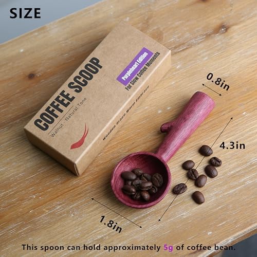 Purpleheart Coffee Scoop,Wooden Coffee Bean Measuring Spoon,5g Capacity,Natural Wood Coffee Scoop for Tea,Sugar & Powder,Rustic Kitchen Gift for Coffee Lovers