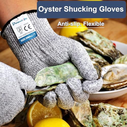 Dowellife Cut Resistant Gloves Food Grade Level 5 Protection, Safety Kitchen Cuts Gloves for Oyster Shucking, Fish Fillet Processing, Mandolin Slicing, Meat Cutting and Wood Carving. (Small-2 Pairs)