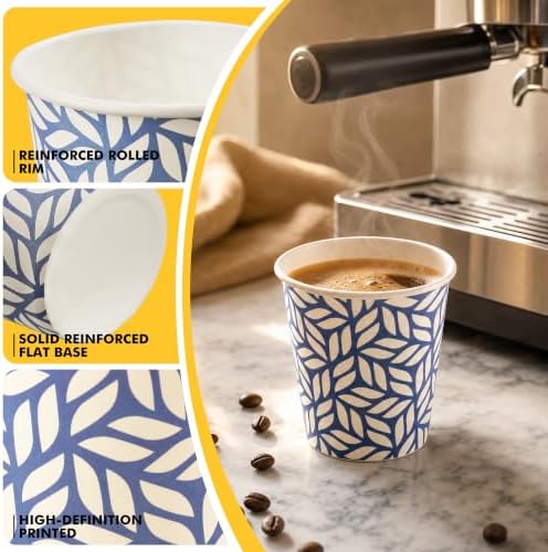 RACETOP 3 oz Bathroom Cups 100 Pack, Small Paper Cups, Blue Leaf