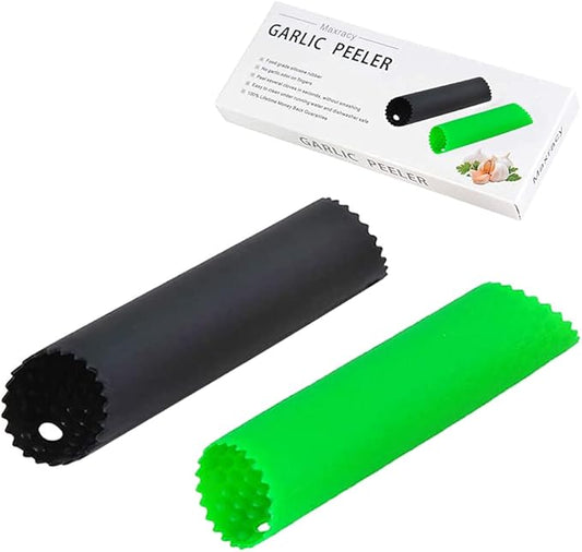 2 Set Silicone Garlic Peeler Easy Roller Tube Useful Garlic Odorfree Kitchen Tool (Black,Green)