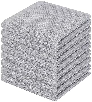 Homaxy 100% Cotton Waffle Weave Kitchen Dish Cloths 8-Pack, Light Gray