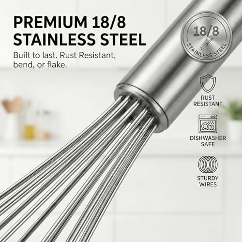 11-Inch Slim French Whisk, Small Whisk, 18/8 Stainless Steel, Long Handle