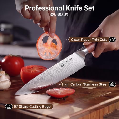 YOTSUBA 14 PCS Japanese Knife Set with Block and Sharpening Rod